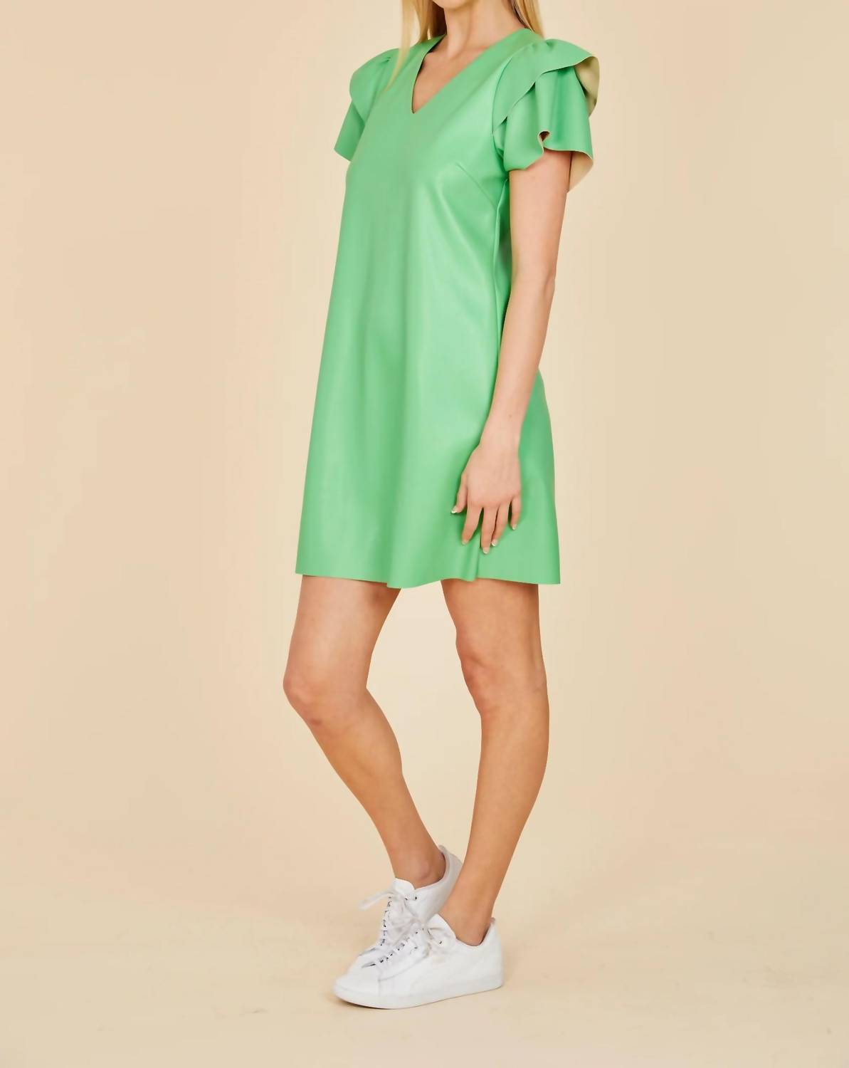 Dolce Cabo - FAUX LEATHER DRESS WITH FLUTTER SLEEVES