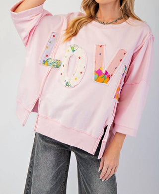 Easel - Love Patch Pullover Top