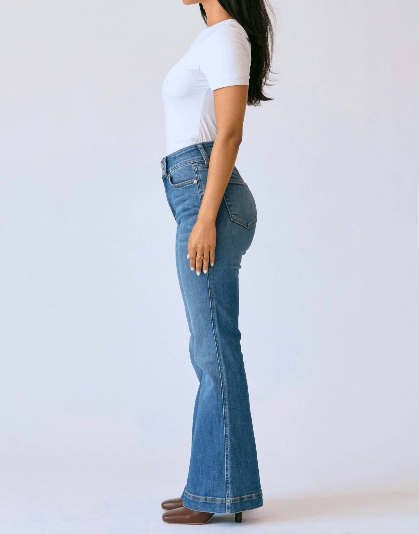 Judy Blue - Women's High Waist Petite Flare Tummy Control Double Button Jeans
