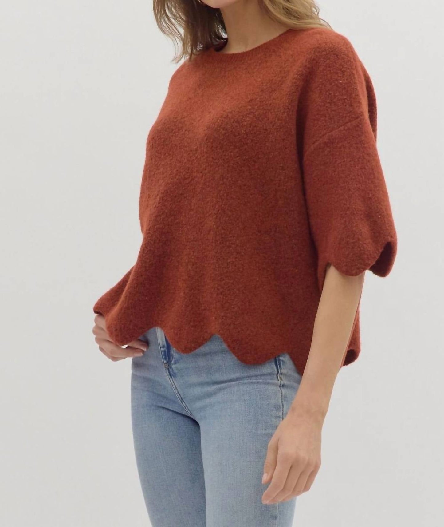 Entro - Scallop Hem Knit Relaxed Sweater