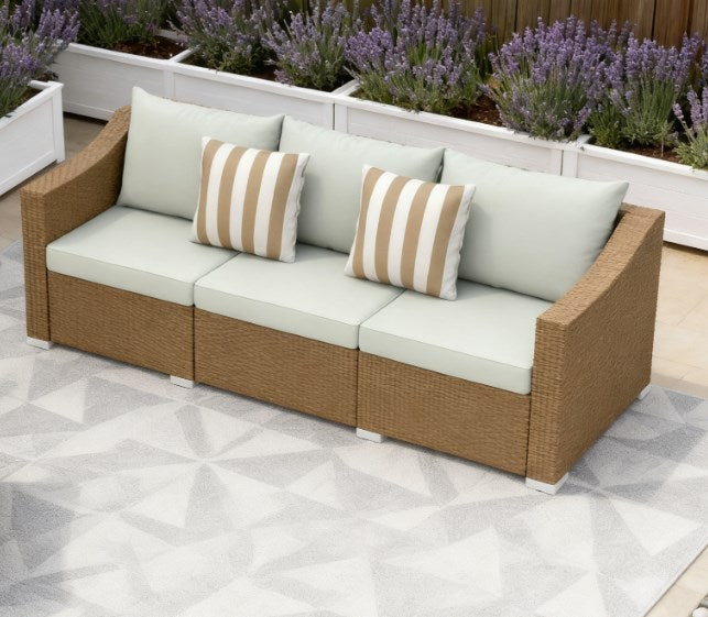 Rattan Wicker Seater Patio Couch with Cushions and Throw Pillows