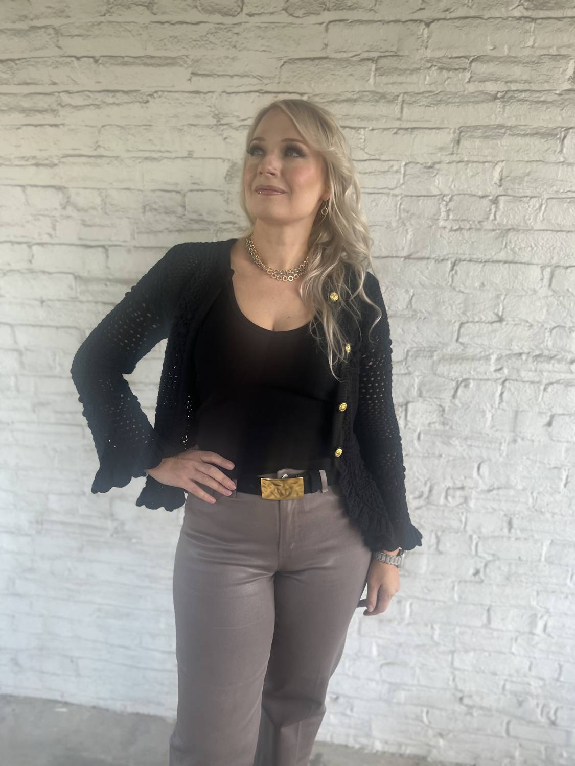 L'Agence - RIVA OPEN STITCH RUFFLE CARDIGAN