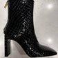Good American - Women's Square Toe Croc Patent Leather Boots