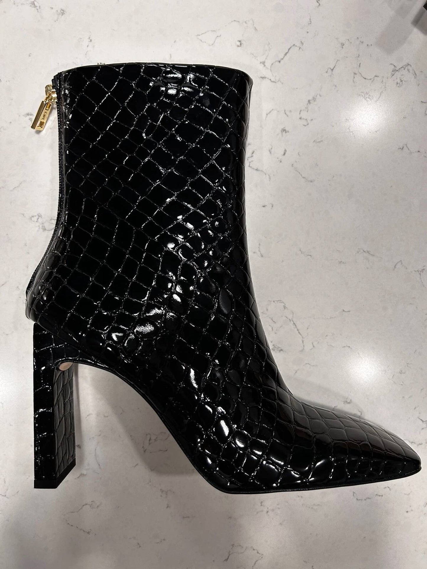 Good American - Women's Square Toe Croc Patent Leather Boots