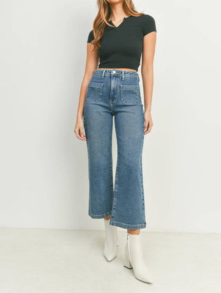 Just Black Denim - Patch Pocket Crop Wide Leg Jean