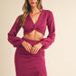 Conjunto de blusa e saia midi de malha trançada frontal MABLE