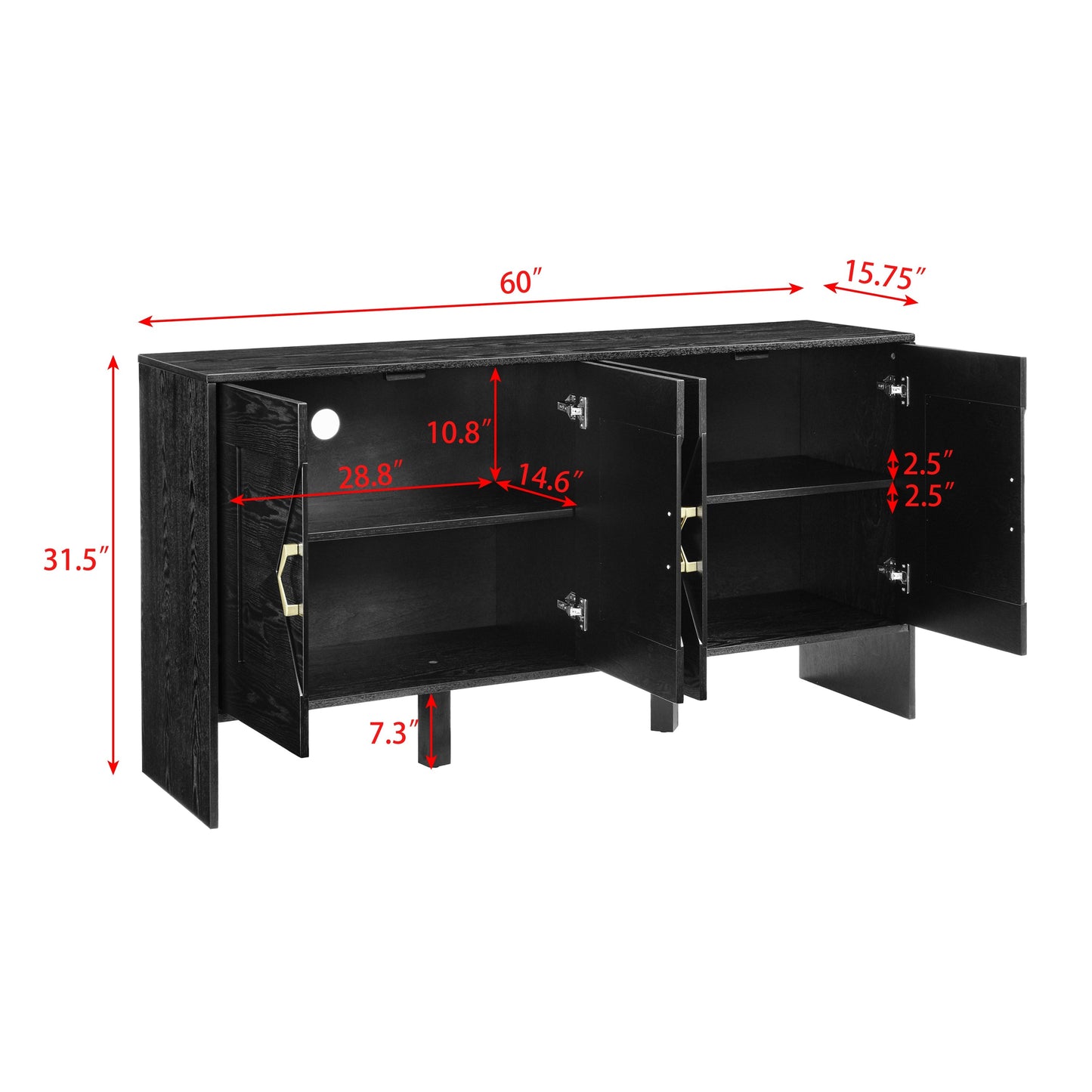 60" Mid Century Modern Sideboard Buffet Cabinet with Storage