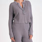 Elan - Long Sleeve V-neck Waffle Top