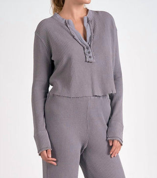 Elan - Blusa Waffle com decote em V e manga comprida