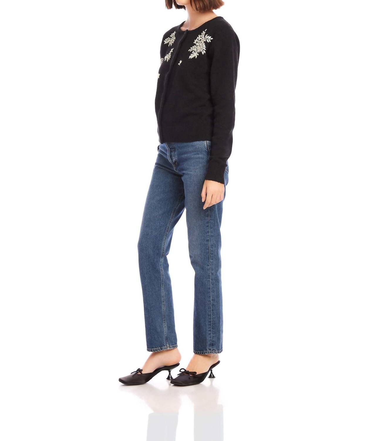 Fifteen Twenty - Bree Embellished Leaf Embroidery Cardigan