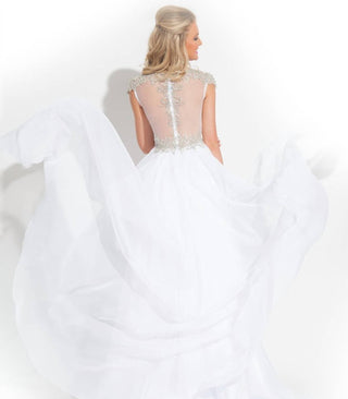 Rachel Allan - Beaded High Mesh Neck Chiffon Prom Gown