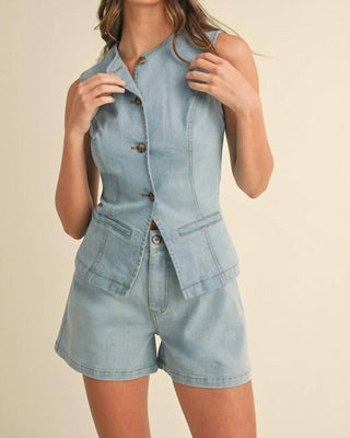 Anniewear - Conjunto de blusa e shorts jeans elástico Jade