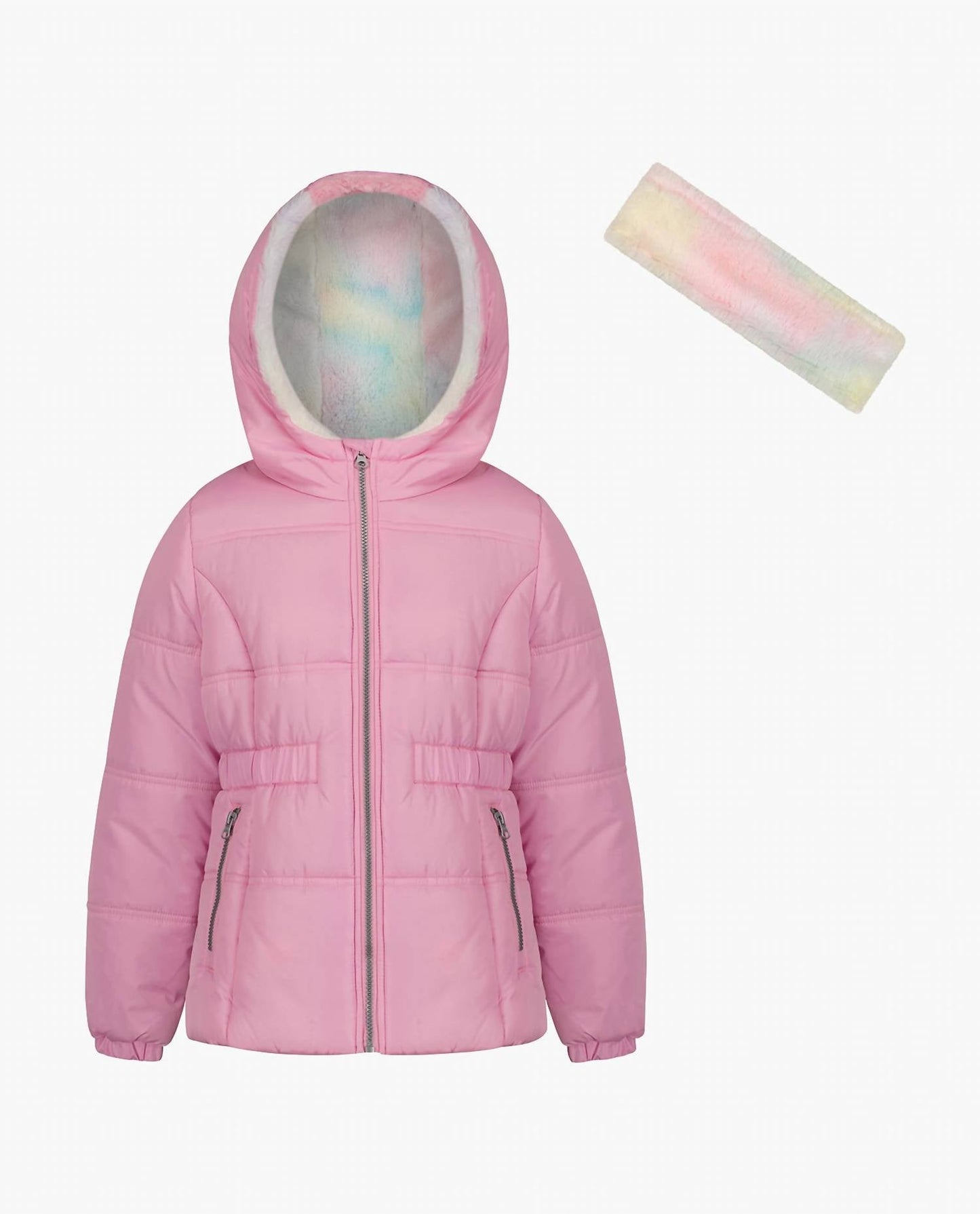 London Fog - Girls Zip-front Hooded Mid Cinch Puffer Jacket