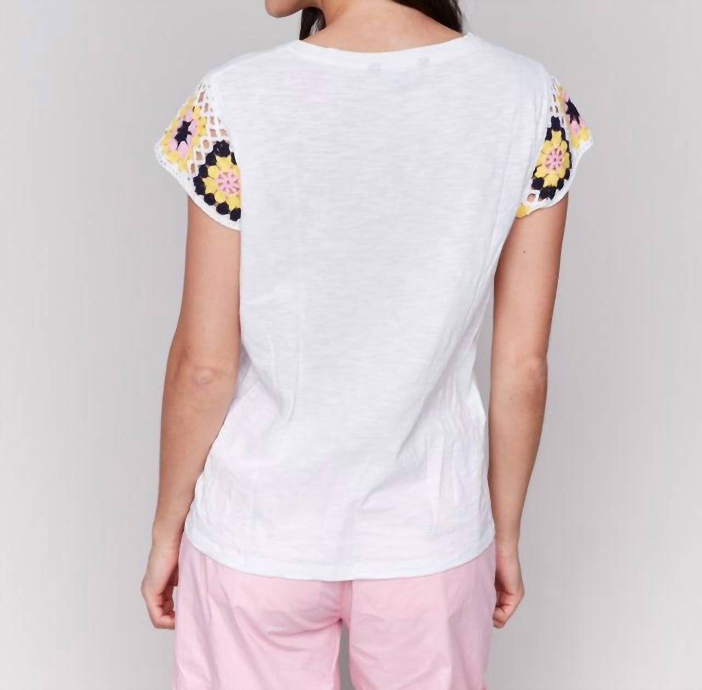 Charlie B - Crew Neckline Crochet Sleeve Top