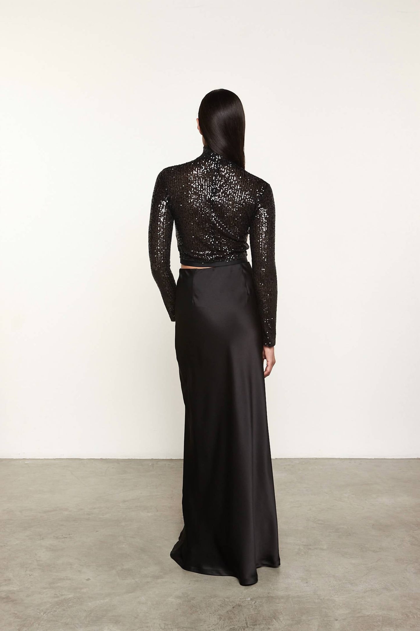Enza Costa - SEQUIN CROPPED LONG SLEEVES MOCK NECK