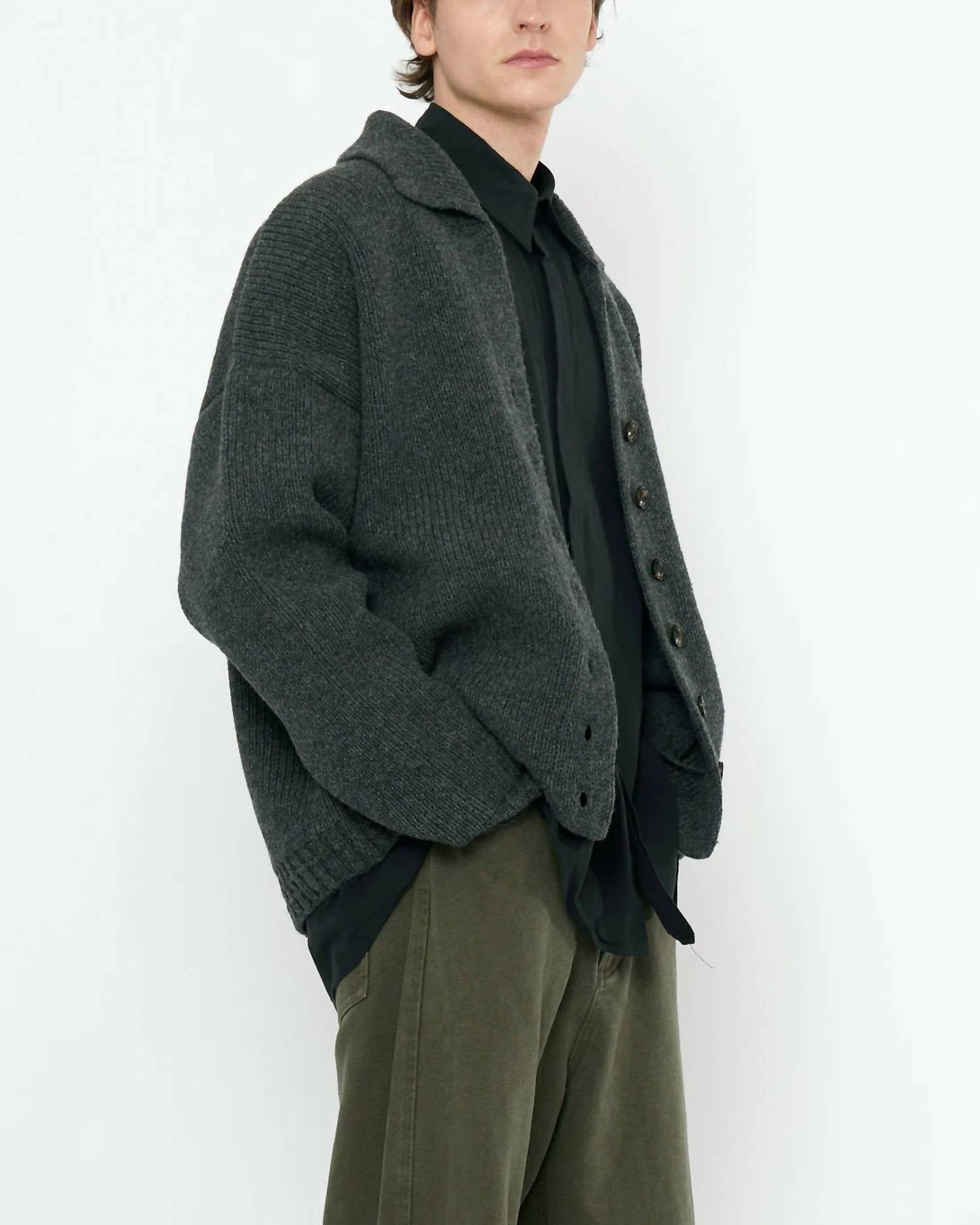 7115 By Szeki - Chunky Collared Recycled Wool Cardigan