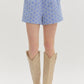 Entro - Chambray Denim Embroidered Shorts