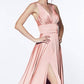 Ladivine - Long Satin A-line Dress With Slit