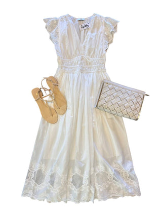 Current Air - Vestido midi branco com decote em V e babados