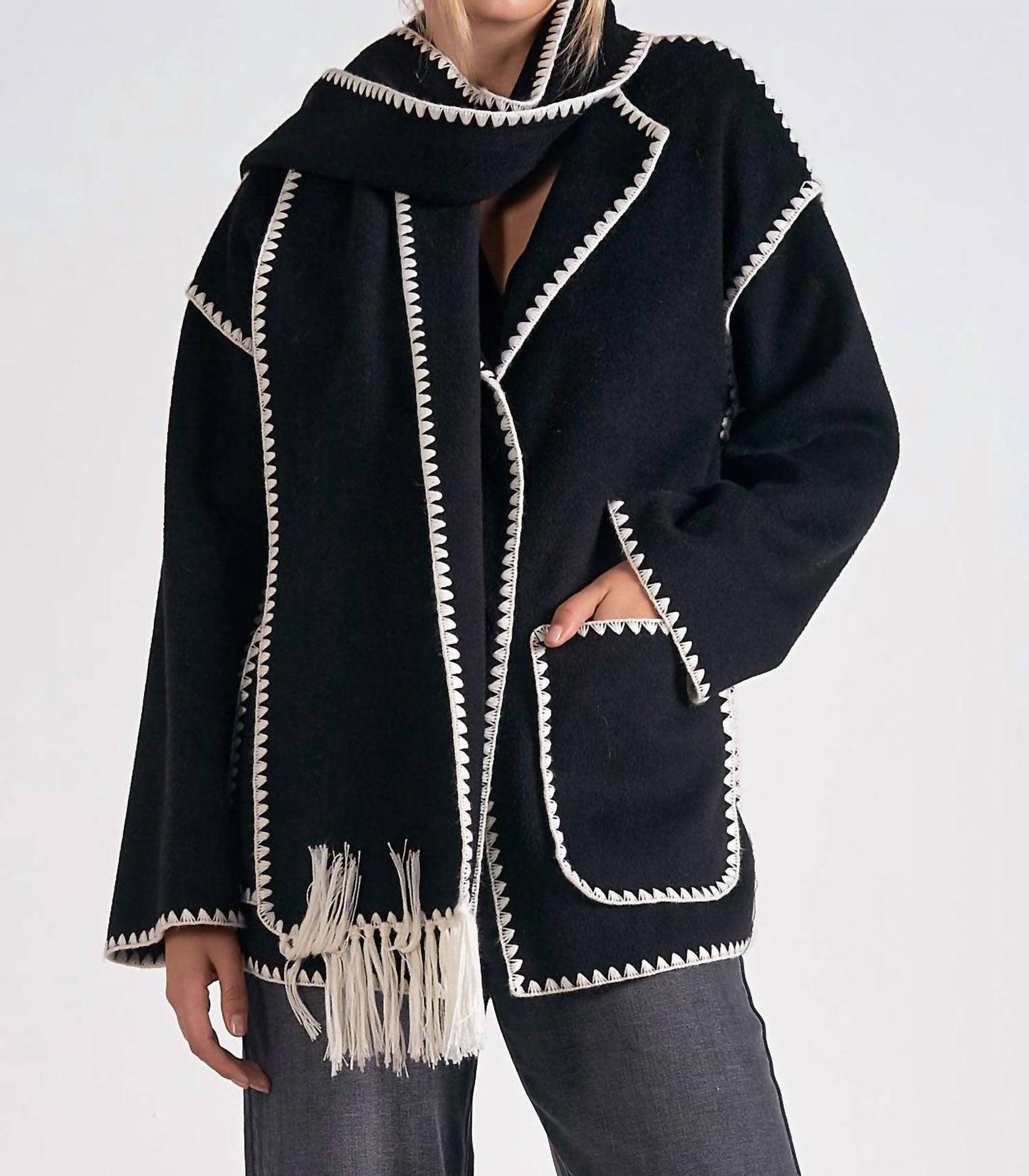 Elan - Whipstitch Detail Jacket Top Set