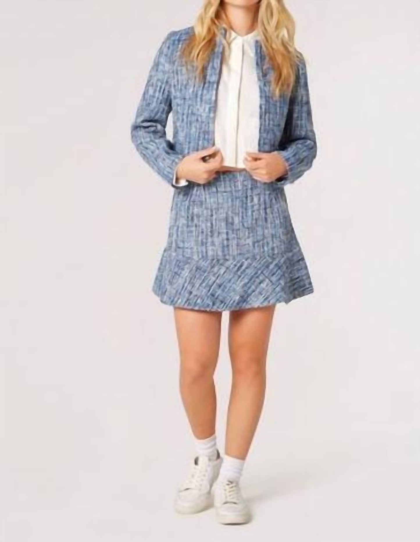 Apricot - Textured Tweed Collarless Blazer