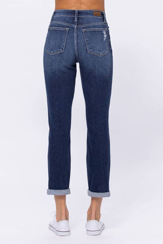 Judy Blue - Calça jeans boyfriend de cintura alta e rasgada