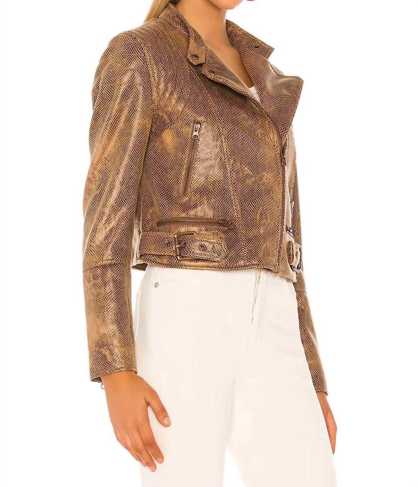 Free People - Snakeskin Fenix Faux Suede Leather Moto Jacket