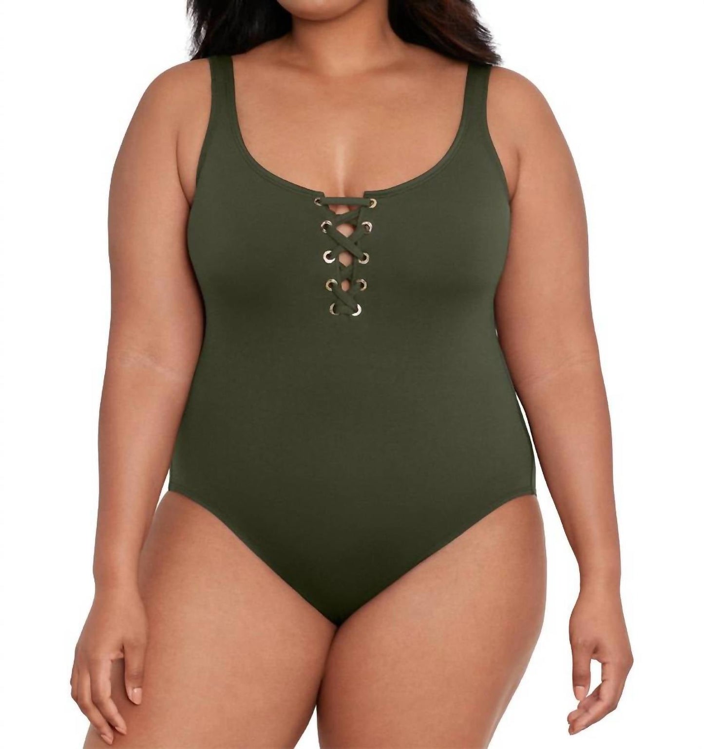 Ralph Lauren - Plus Size Laced Front Swimsuit