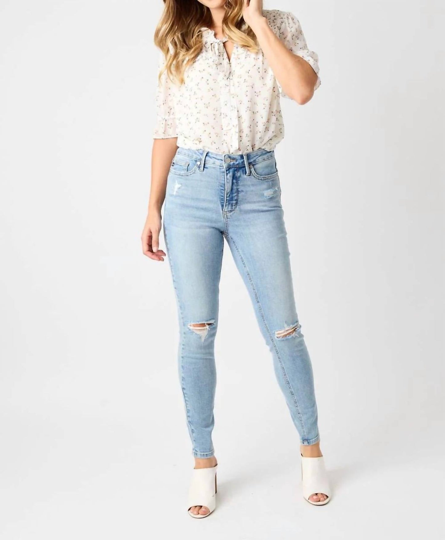 Judy Blue - Mid Rise Tummy Control Destroy Skinny Jeans