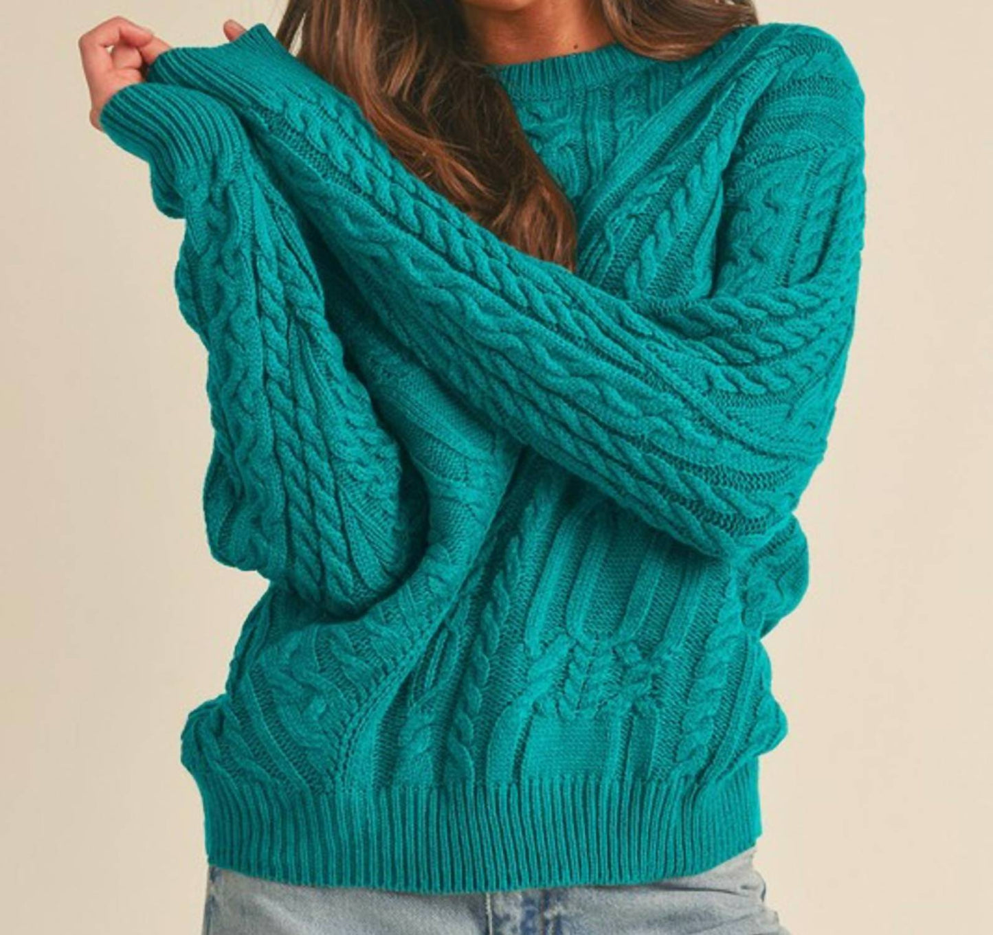 &Merci - Chunky Cable Knit Crew Neck Sweater
