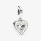 Pandora - Pearlescent White Heart Double Dangle Charm Sterling silver charm only