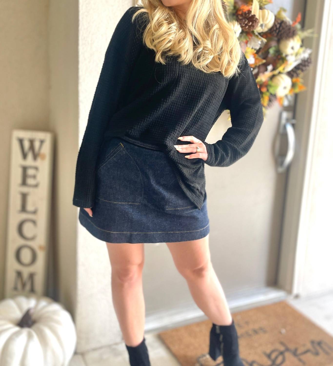 Lovesoft - Waffle Knit High Slits Long Sleeve