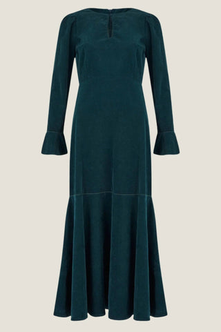 Aspiga - Vestido Paloma de veludo cotelê elástico com gola redonda e manga comprida