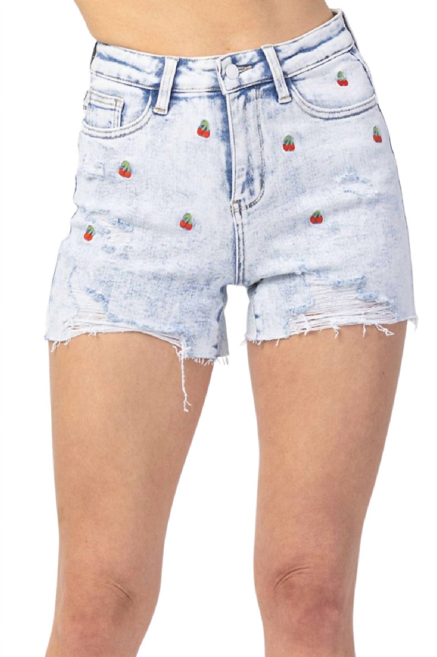 Judy Blue - Cherry Embroidery High Rise Cut-Off Short