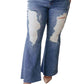 Judy Blue - Calça Jeans Flare Destroy de Cintura Alta e Pesada