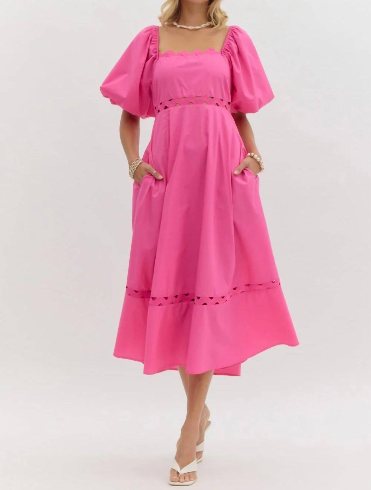 Entro - Puff Sleeve Dress With Cutouts