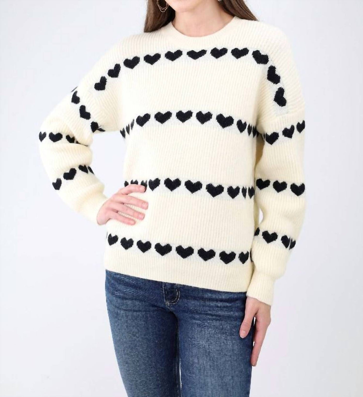 &Merci - Heart Ribbed Sweater