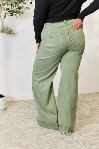 Risen - Women's Full Size Raw Hem Wide-leg Jeans