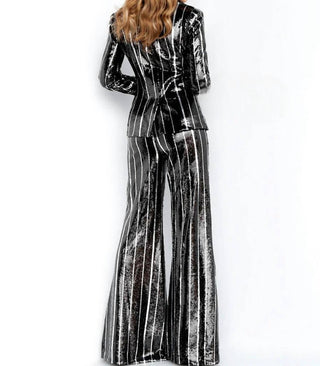 Jovani - Terno de noite com calça flare e blazer de lantejoulas
