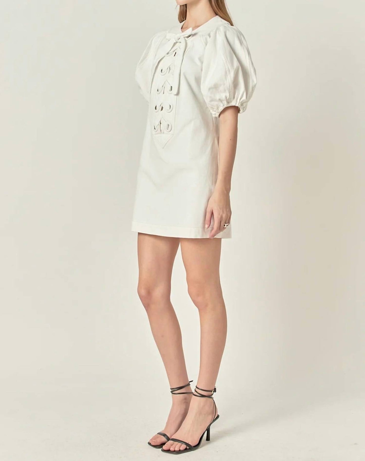 2.7 August Apparel - Laced Up Puff Sleeve Mini Dress
