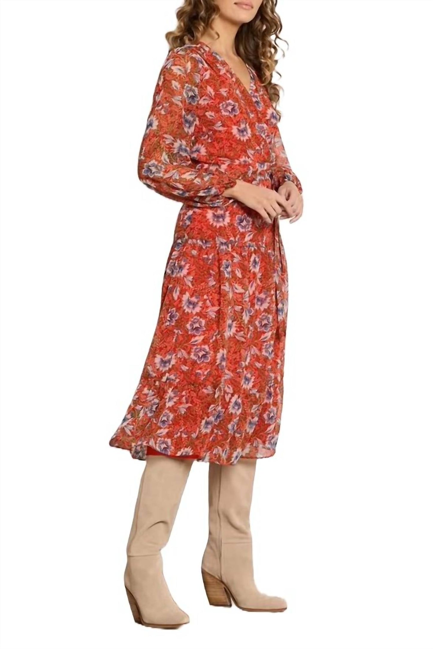 Sam Edelman - V-neck Tie Side Floral Print A-line Chiffon Dress