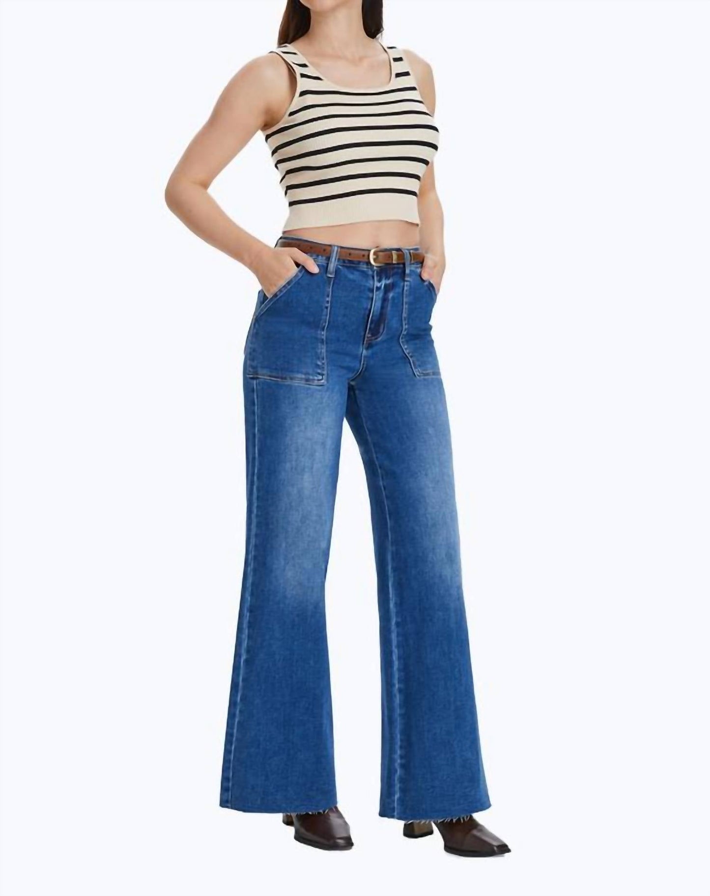 Bayeas - High Rise Utility Wide Leg Jeans