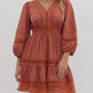 Entro - Rust Lace Inset Smocked Waist Short Dress