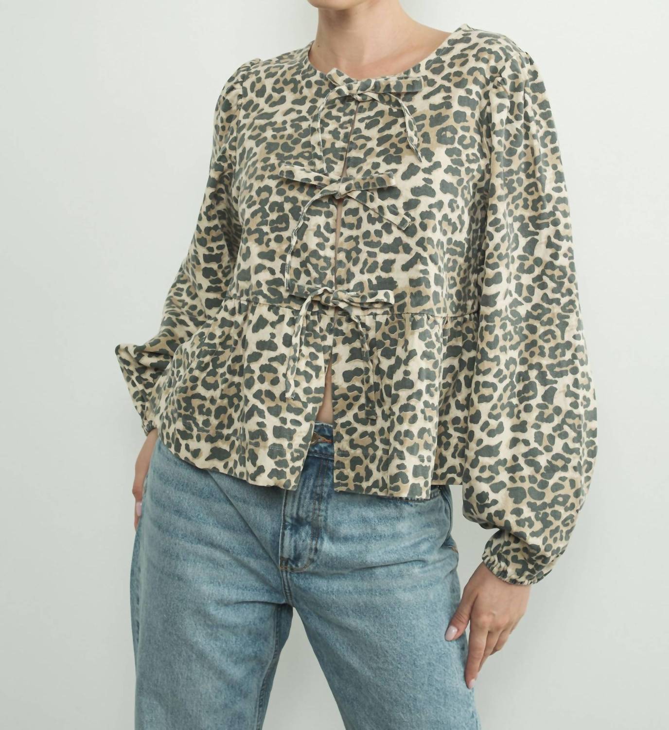 Aaron & Amber - Long Sleeve Bow Tie Blouse