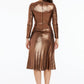 Dress The Population - Daria Metallic Long Sleeve Fit & Flare Dress