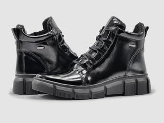 Helios - Botas femininas de couro Ino com forro de lã e zíper