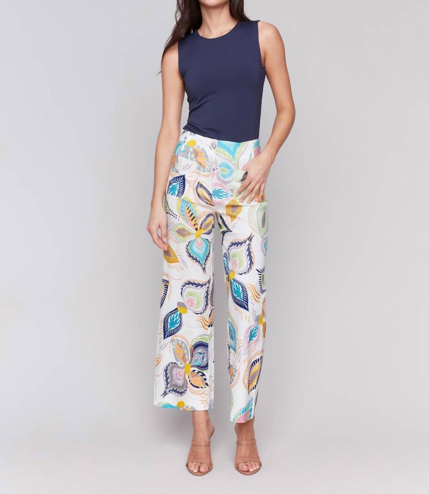 Charlie B - Printed Cropped Linen Blend Pants