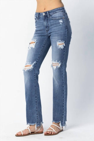 Judy Blue - Calça Jeans Destroyed Straight Cintura Média