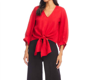 Karen Kane - Blouson Sleeve Linen Tie-Front Top
