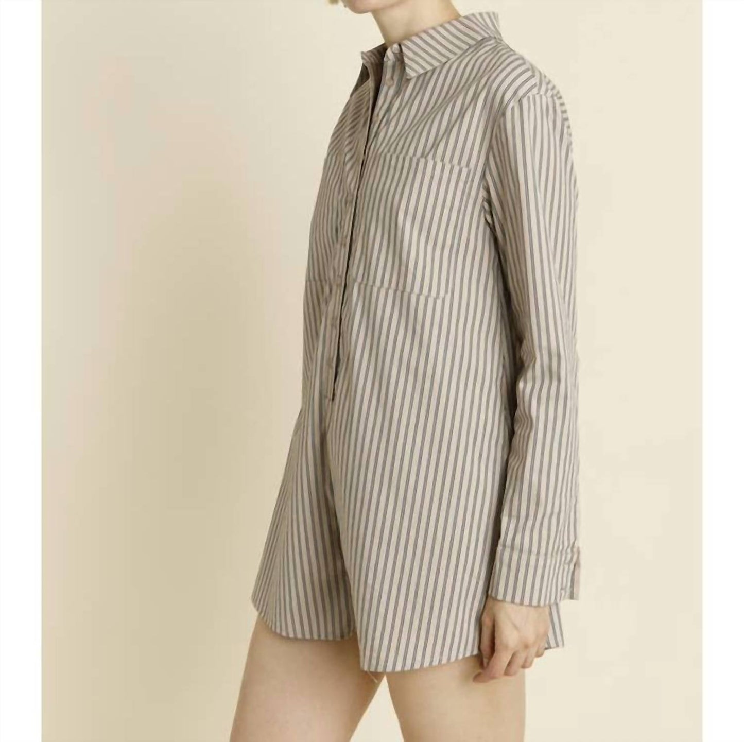 Aureum - Oversized Striped Shirt Romper